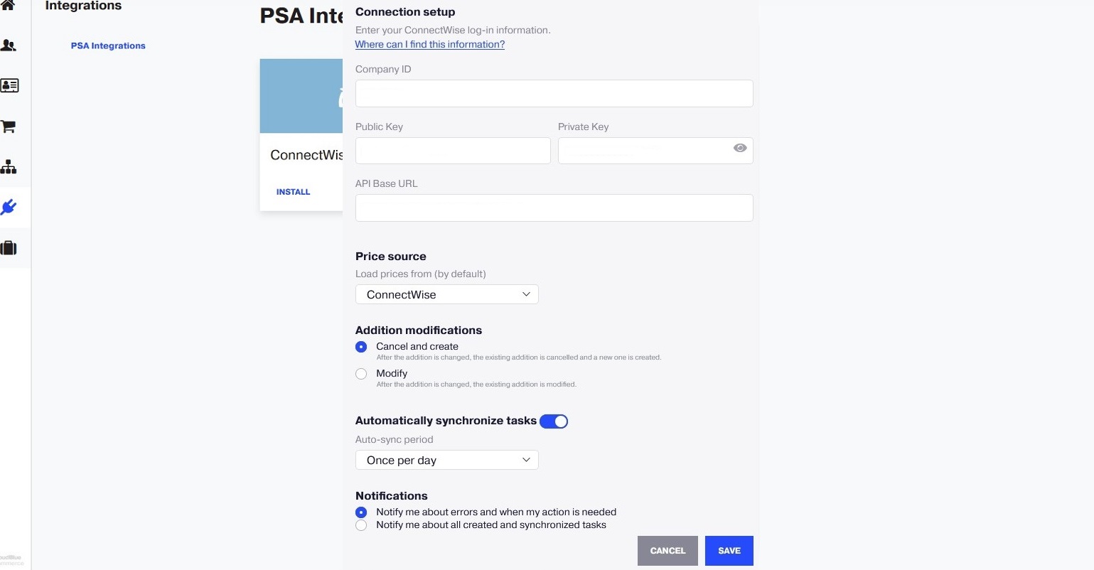 Configuring ConnectWise PSA Integration