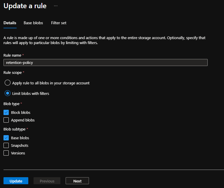 Azure Lifecycle Management Policy